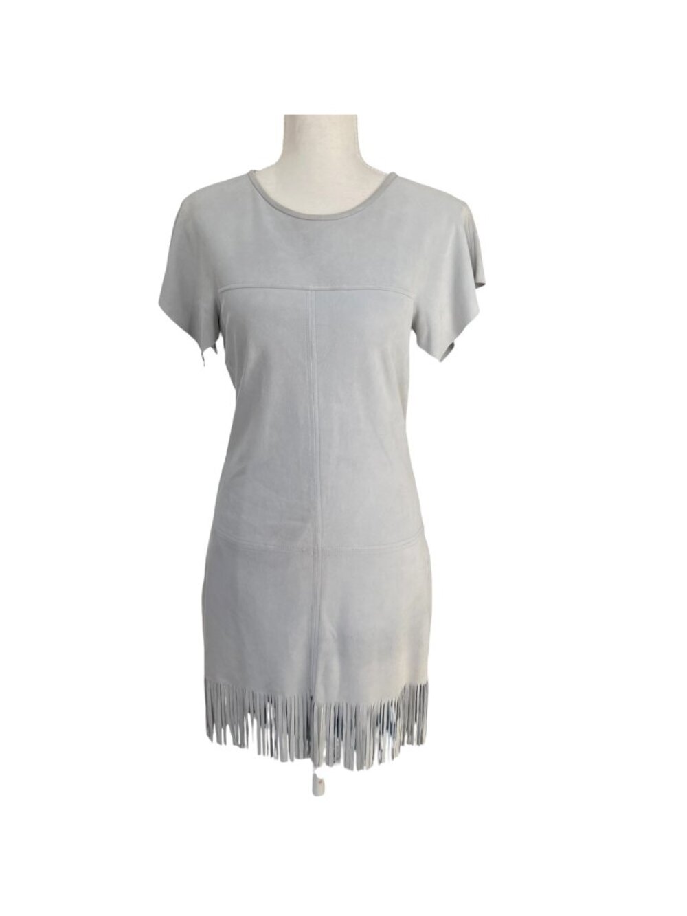 Rebecca Minkoff Goatskin Suede Leather Fringe Mini Dress Light Grey Size 2